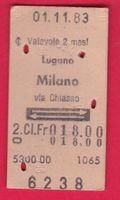 KARTON BILLETT, LUGANO - MILANO, 2.KLASSE, RETOUR