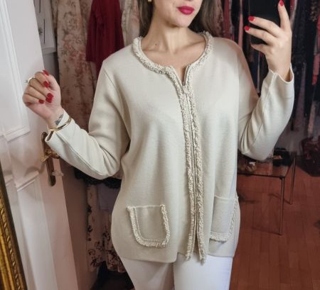 Hochwertige Beige Strickjacke mit Fransen Gr. 48/50
