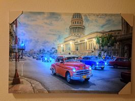 LED Kunstbild Cuba street life oldtimer live Havanna gross