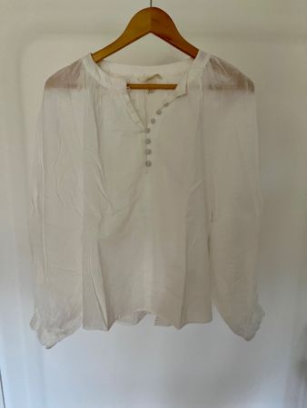 H&M Damen Bluse 34 – 100% Baumwolle, weiss, Boho Stil
