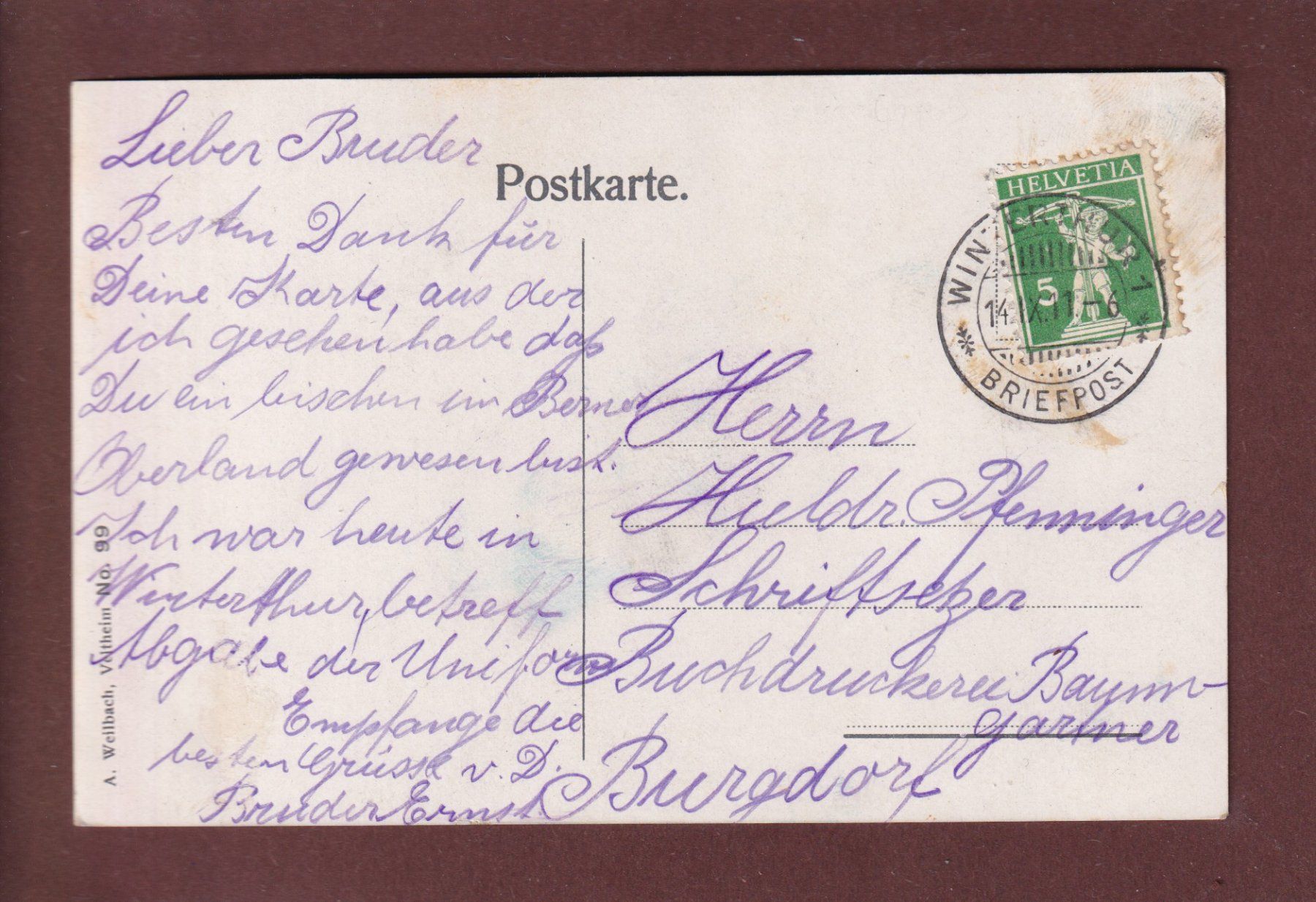 Cartoline postali: WINTERTHUR - Stadthaus - 1911 – Usato da Pully venduto da nicecards 1