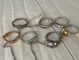7x Ringe Silber 925 mit1 Kette Silber und 1 PANDORA Ring