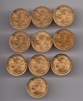 10 x 10 Franken Vreneli, top stgl Gold