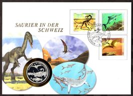 interessanter Numisbrief, Saurier in der Schweiz, ET-Marken