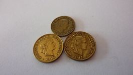 5 Rp. 1918 + 10Rp. 1918 und 1919 aus Messing , unzirkuliert