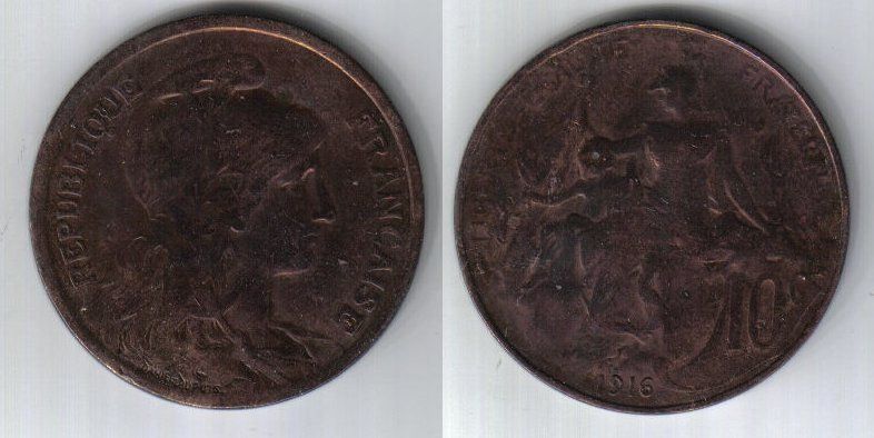 Tutti le monete: Frankreich, 10 Centimes 1916 – Usato da Allschwil venduto da Coinfreak