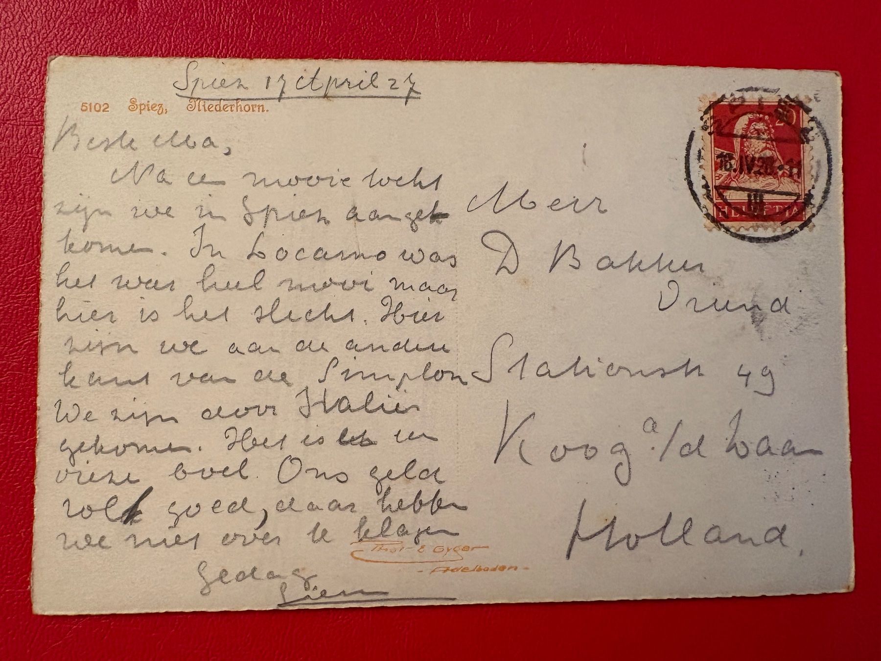 Cartoline postali: 1928 / Spiez - Niederhorn – Usato da St-Légier-Chiésaz venduto da Theo006 1