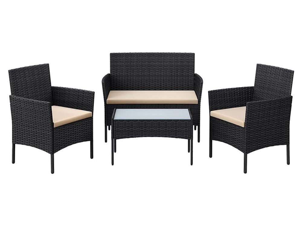 Tischset: Balkonmöbel Gartenmöbel Set Polyrattan Lounge Schwarz JONAS – Neu und originalverpackt aus Lachen SZ von MAMORU-MOEBEL