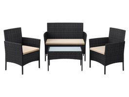 Balkonmöbel Gartenmöbel Set Polyrattan Lounge Schwarz JONAS
