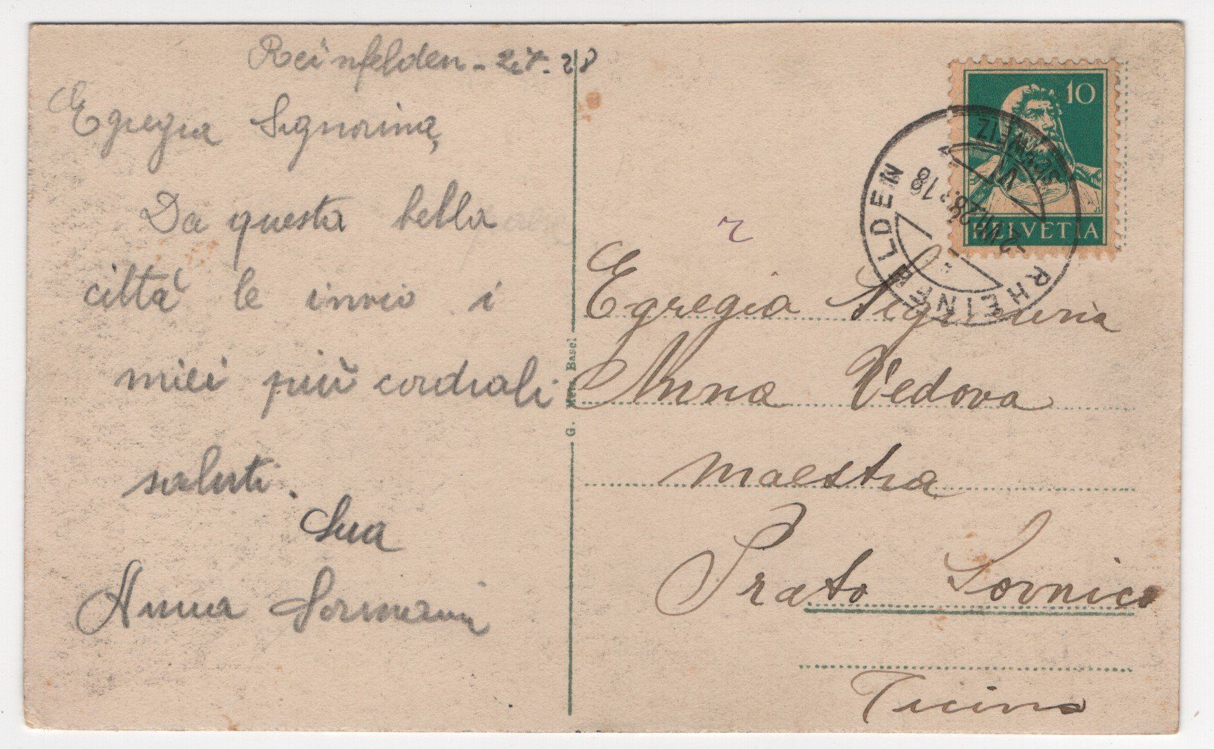 Cartoline postali: Ansichtskarte gelaufen mit Stempel Rheinfelden – Usato da Gordola venduto da tist 1