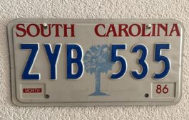 South Carolina Nummernschild ZYB 535, Jahrgang 1986 USA Oldi