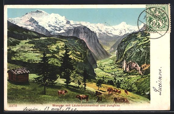 Ansichtskarten: Wengen, Panorama mit Lauterbrunnenthal,  – Gebraucht aus Berlin von bartko-reher