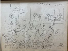 Jardin aux roses Elefant mäht 28x35cm Federzeichnung/Papier