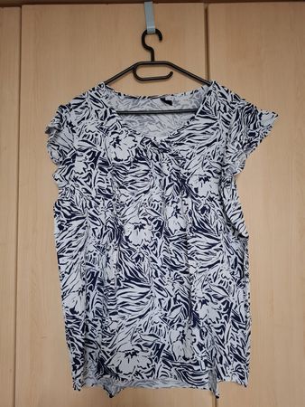 T-Shirt Gr. 44, Chicorée, weiss-blau gemustert