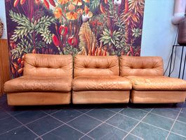 Vintage Ledersofa, 3er Set, modulares Design der 70er