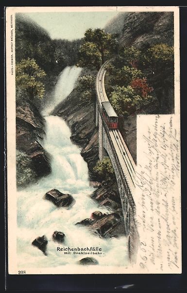 Cartoline postali: Litho Meiringen, Reichenbachfälle mit D – Usato da Berlin venduto da bartko-reher