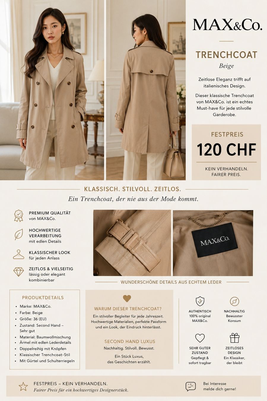 Cappotti: Max&CO.Trenchcoat beige – Usato da Birsfelden venduto da NiceCleo