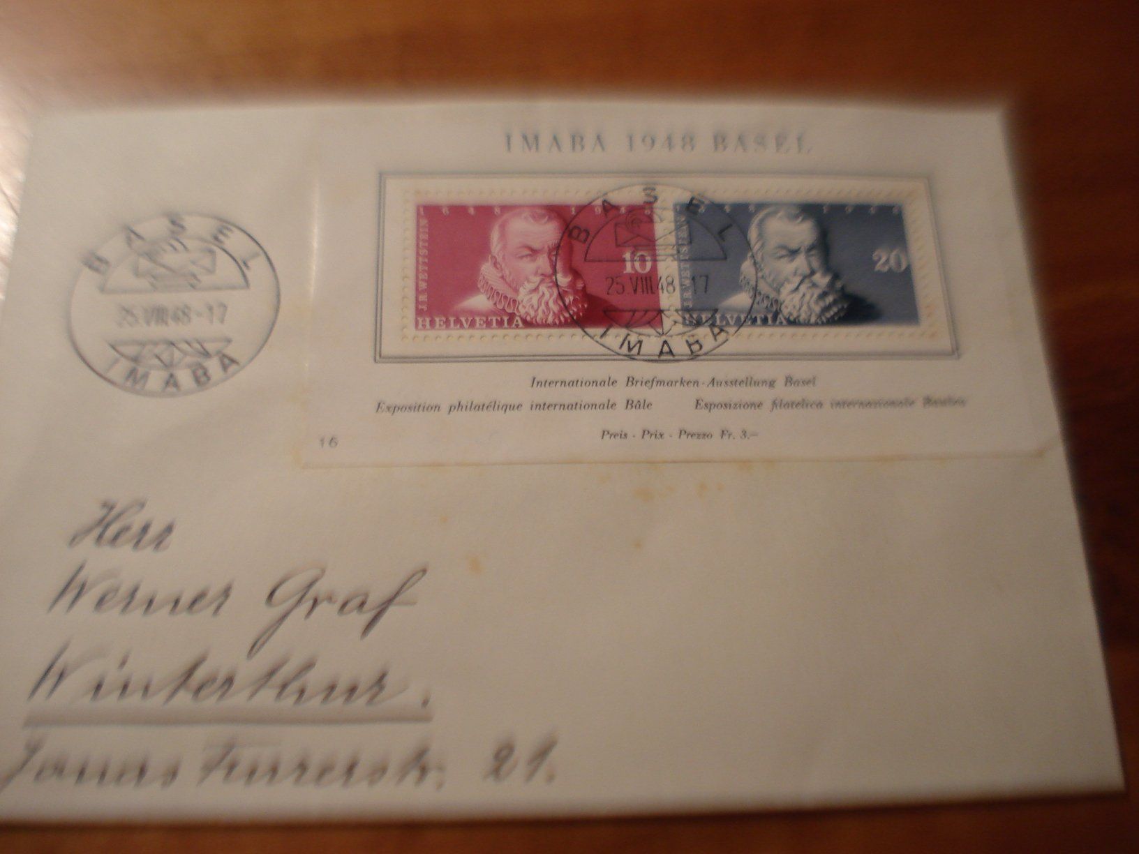 Tous les timbres: Brief 1948, Block IMABA Basel , Sonder-o – D'occasion à Niederwil AG par morostahu 1