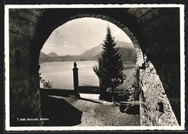 AK Morcote, Panorama durch Tor gesehen
