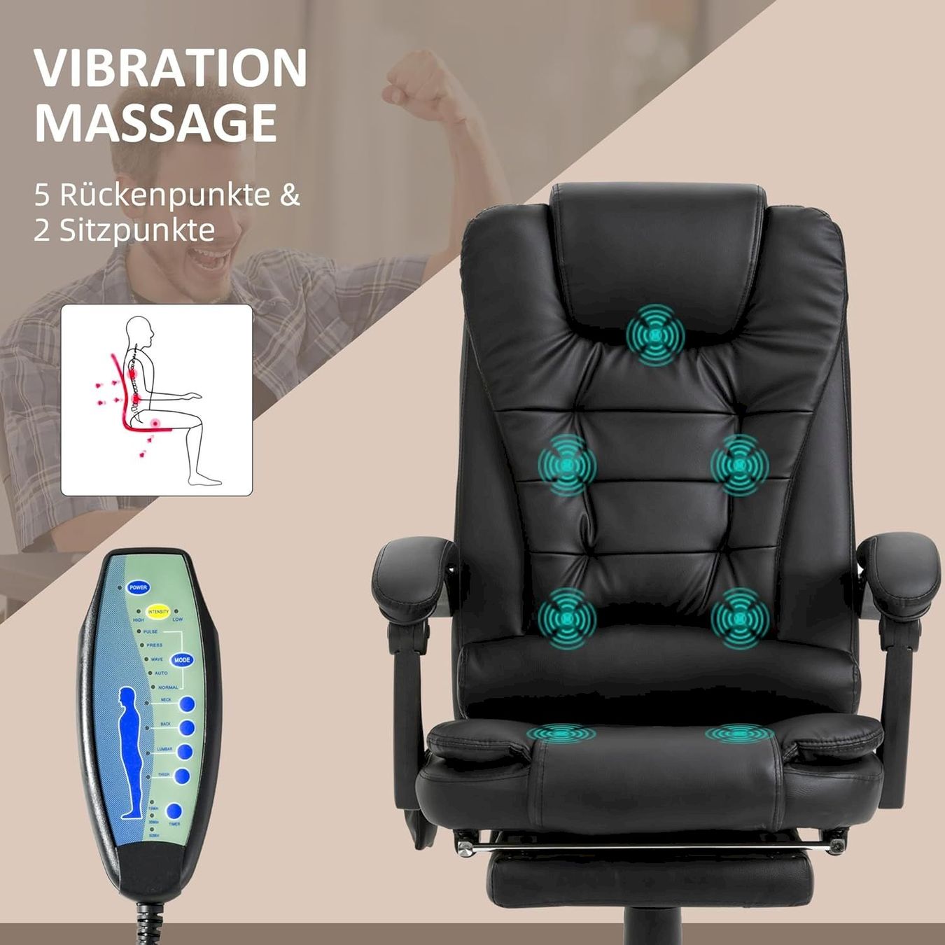 Sedie per ufficio: Bürostuhl mit 7 Punkt Massage schwarz – Nuovo e nell'imballaggio originale da Bottighofen venduto da zaap 2