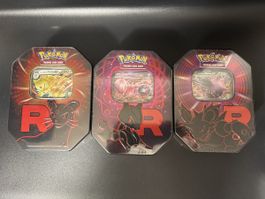 3 Pokémon Sammelkarten Dosen Team Rocket neu versiegelt