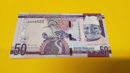 Original 50 Dalasis Banknote Gambia, Top Zustand!