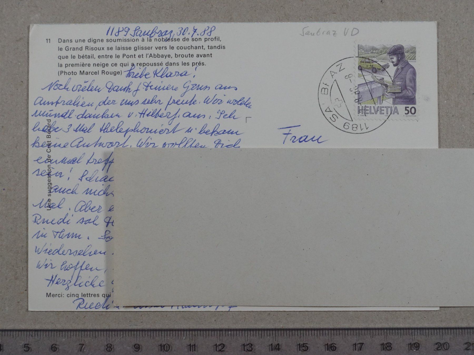 Cartoline postali: Saubraz, 1988 – Usato da Lenzburg venduto da fh1 1