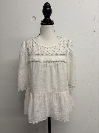 Velvet Boho Bluse Gr. S weiss Baumwolle Spitze Kurzarm