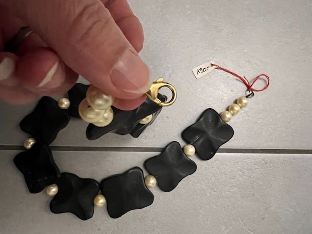 Onyx Catenine: Schöne Kette, Onyx mit Perlen 925 silber Verschluss – Usato da Neerach venduto da romiping 5