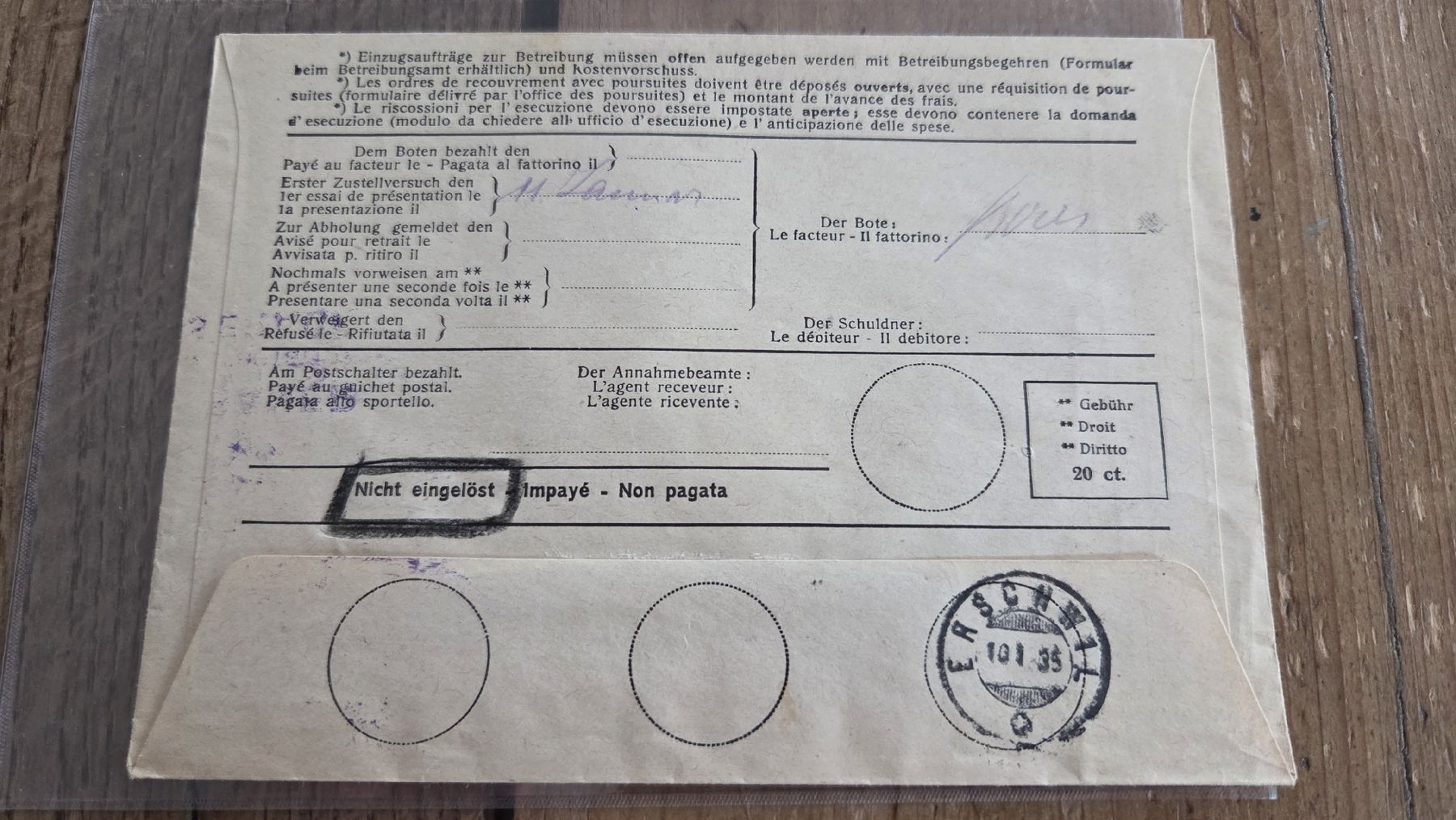 Alle Briefmarken: 1935 Einzugsautrag Pro Juventute Frankatur – Gebraucht aus Arni AG von Moth68 1