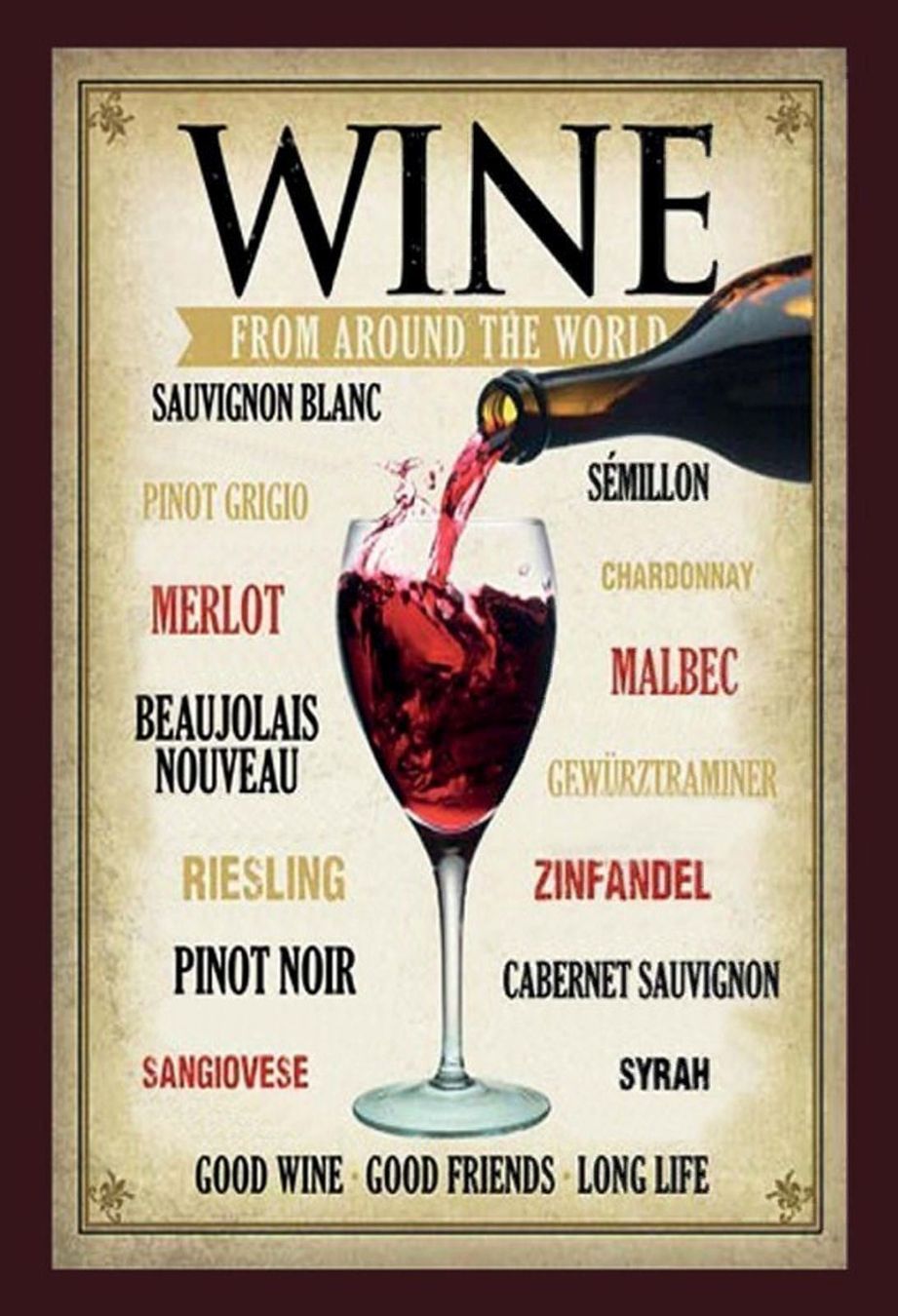 Insegne: Blechschild-WINE FROM AROUND THE WOLRD – Nuovo e nell'imballaggio originale da Rupperswil venduto da big-one-sale