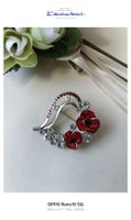 Brosche mit roten Mohnblumen & Strass