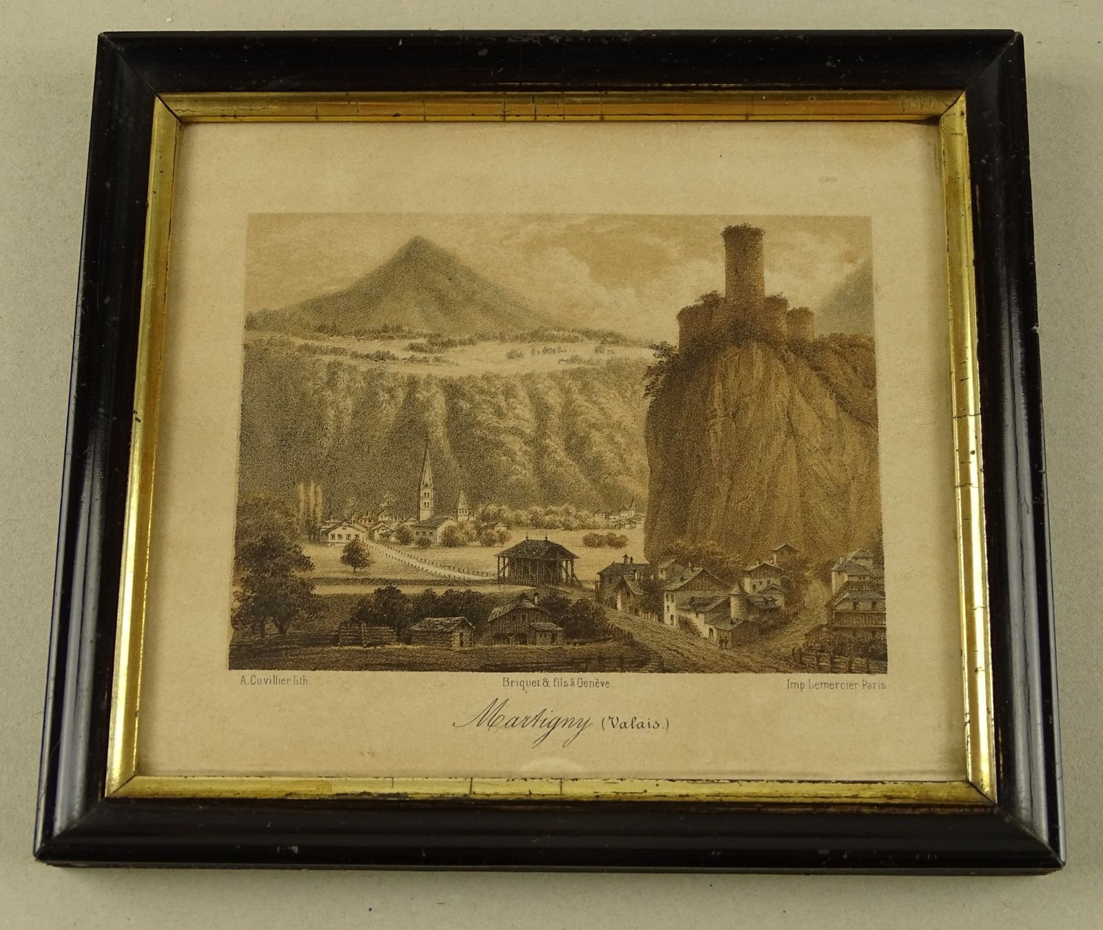 Incisioni: MARTIGNY, VALAIS, LITHOTGAPHIE UM 1840 – Usato da Grüningen venduto da Kartensammler