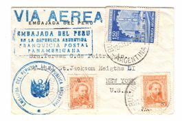 1959 - Via Aerea - Embajada del Peru in Argentina -> NewYork