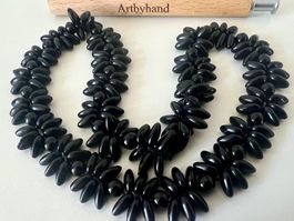 Vintage Blütencollier Onyx aufwendig handgefertigt 41 cm