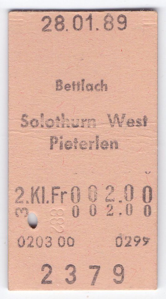 Biglietti: Billette Bettlach - Solothurn West - Pieterlen – Usato da Langenthal venduto da Sammlungs_aus