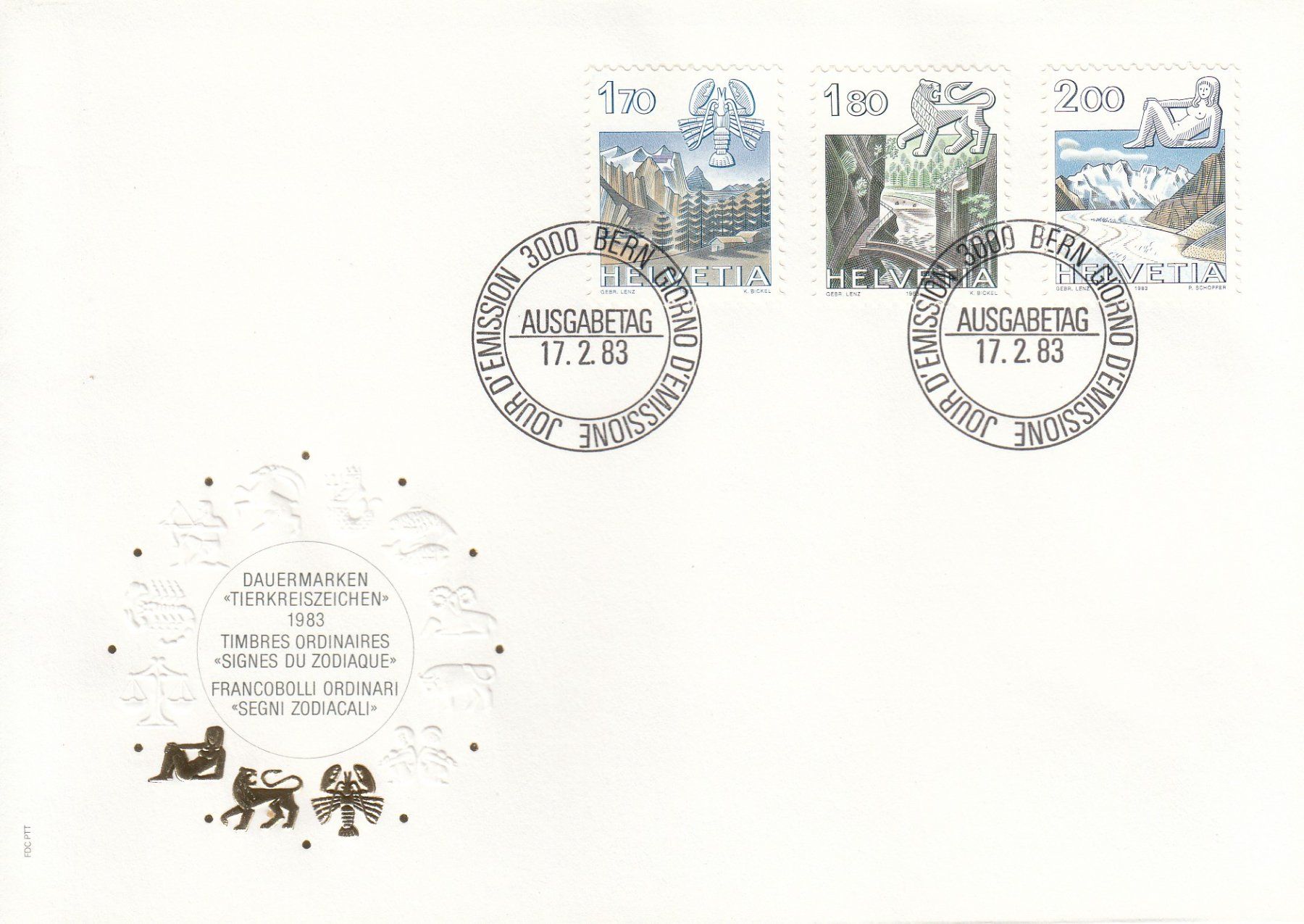 Tutti i francobolli: 1985 680-82, 684-85 Tierkreiszeichen 2 FDC – Usato da Spreitenbach venduto da Mustang_1105 1