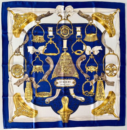 Superbe foulard HERMES-Paris "Étriers" 1990 + box original
