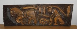 Kunsthandwerk 103 cm gr Holzbild handgeschnitzt  103 cm lang