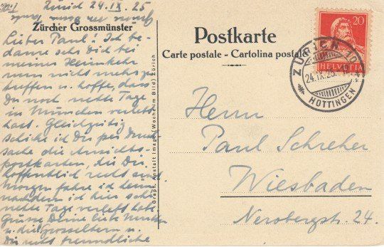 Cartoline postali: Zürich Grossmünster, 1925 – Usato da Zuerich venduto da OceanLinerPostcards 1