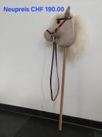 Steckenpferd beige mit Lederzaumzeug 84 cm -  Handgemacht