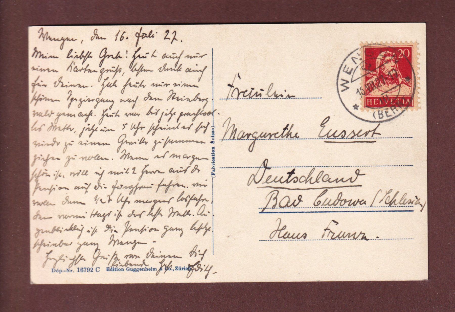 Ansichtskarten: WENGEN - Breithorn - 1927 – Gebraucht aus Pully von nicecards-shop 1