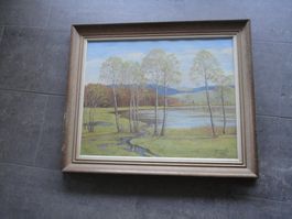Ölgemälde Seelandschaft mit Rahmen, signiert, von 1952