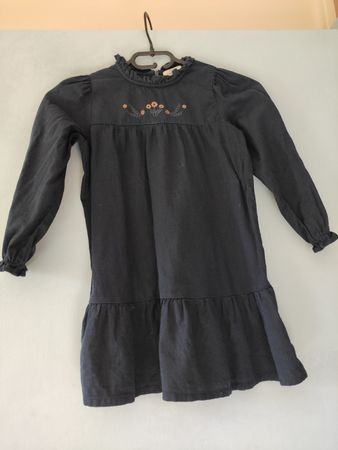 Robe Cyrillus enfant bleu foncé taille 6 ans broderie fleurs
