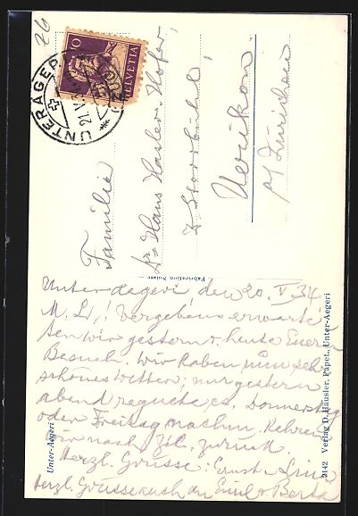 Cartoline postali: Unter-Aegeri, Ortsansicht mit Kirche vom – Usato da Berlin venduto da bartko-reher 1