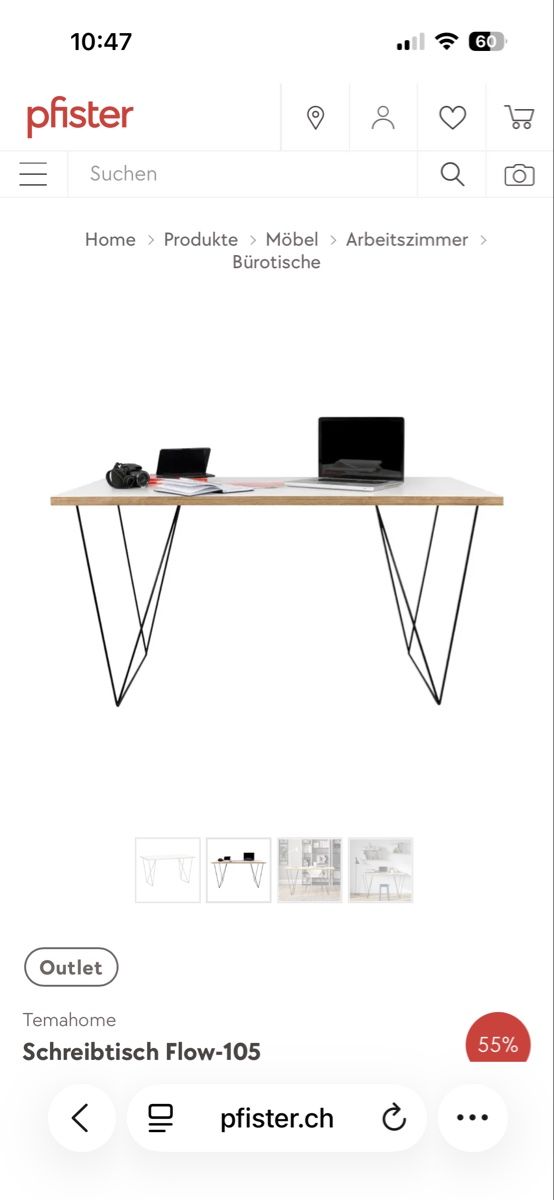 Pfister Scrivanie: Temahome Schreibtisch Flow-105 – Usato da Adliswil venduto da GermanK 9