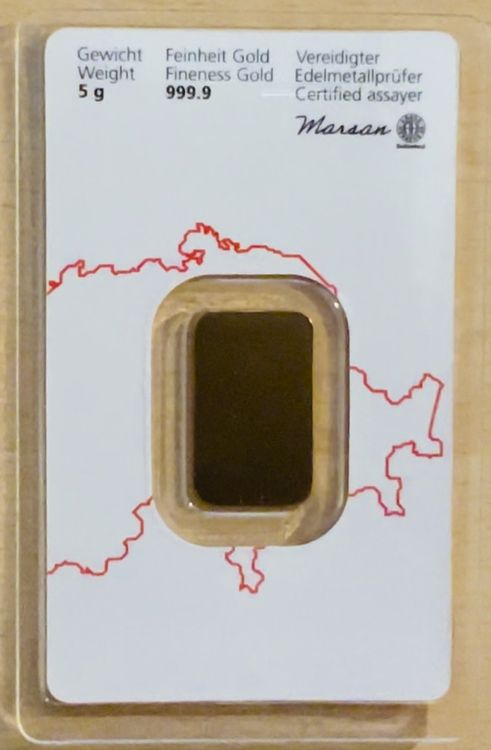 Metalli preziosi: Goldbarren 5 Gramm - Fine Gold 999.9 - Zertifiziert – Nuovo e nell'imballaggio originale da Neuhausen venduto da Hs8 1