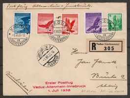 1935 : gut frankierter Flugpostbrief Vaduz-Innsbruck