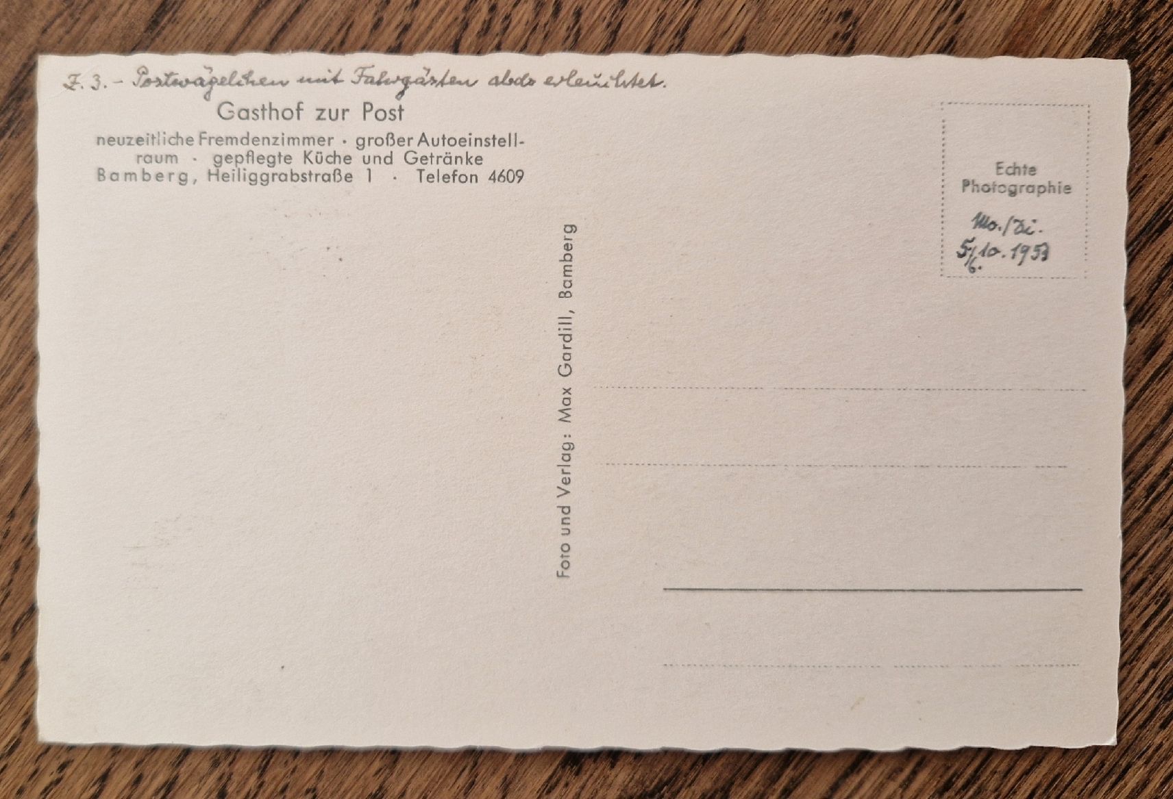 Cartoline postali: Gasthaus zur Post, Bamberg 1953 – Usato da Ebikon venduto da Donar50 1