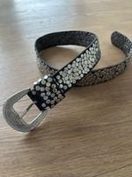 Vintage Studded Leather Belt, Silver Buckle, Size S-M